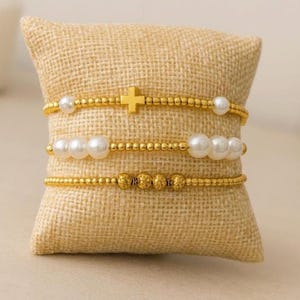 3-Piece 18K Gold Filled Bracelet Stack | Pearl Accent Bracelet Set