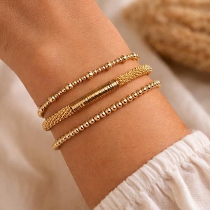 Gold Filled Bracelet Stack: Heishi Beads & Daisy Spacers - Handmade