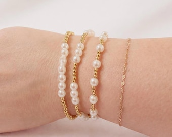 Conjunto de pulseiras com pérolas e contas folheadas a ouro: joias de casamento para usar em conjunto