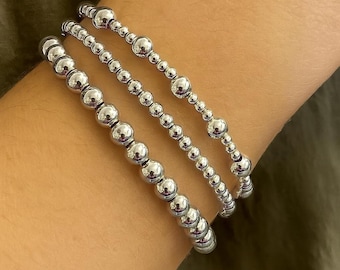 Silber gefüllte Perlen Armband Set: Minimalistischer stapelbarer Schmuck