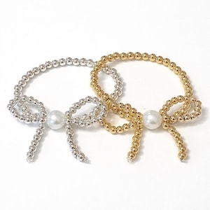 Handmade 18K Gold Filled Beaded Bracelet: Custom Bow Jewelry