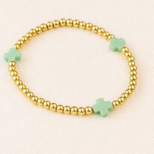 Cross Beaded Bracelet: Gold or Silver-Filled, Resin Charm, Optional Pearls