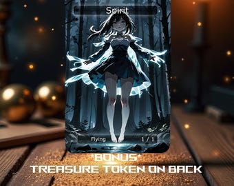Spirit Creature Token ANIME WAIFU (MTG) ** Bonus Treasure Token on Back**