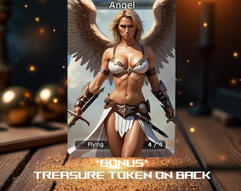 Angel Creature Token  (MTG) ** Bonus Treasure Token on Back**