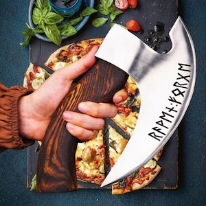 Viking Pizza Cutter Axe | Hand Forged Bearded Camping Axe | Unique Pizza Chef Gift for Him or Her, Anniversary & Birthday Present