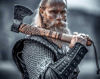 Hand-Forged Carbon Steel Viking Axe: Custom Engraved, Leather Sheath