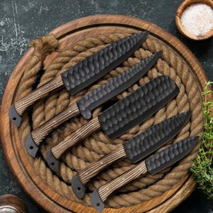 Handmade carbon steel kitchen set 5pcs chef set chef knife set, Damascus kitchen chef knives personalized gift for men Christmas gifts