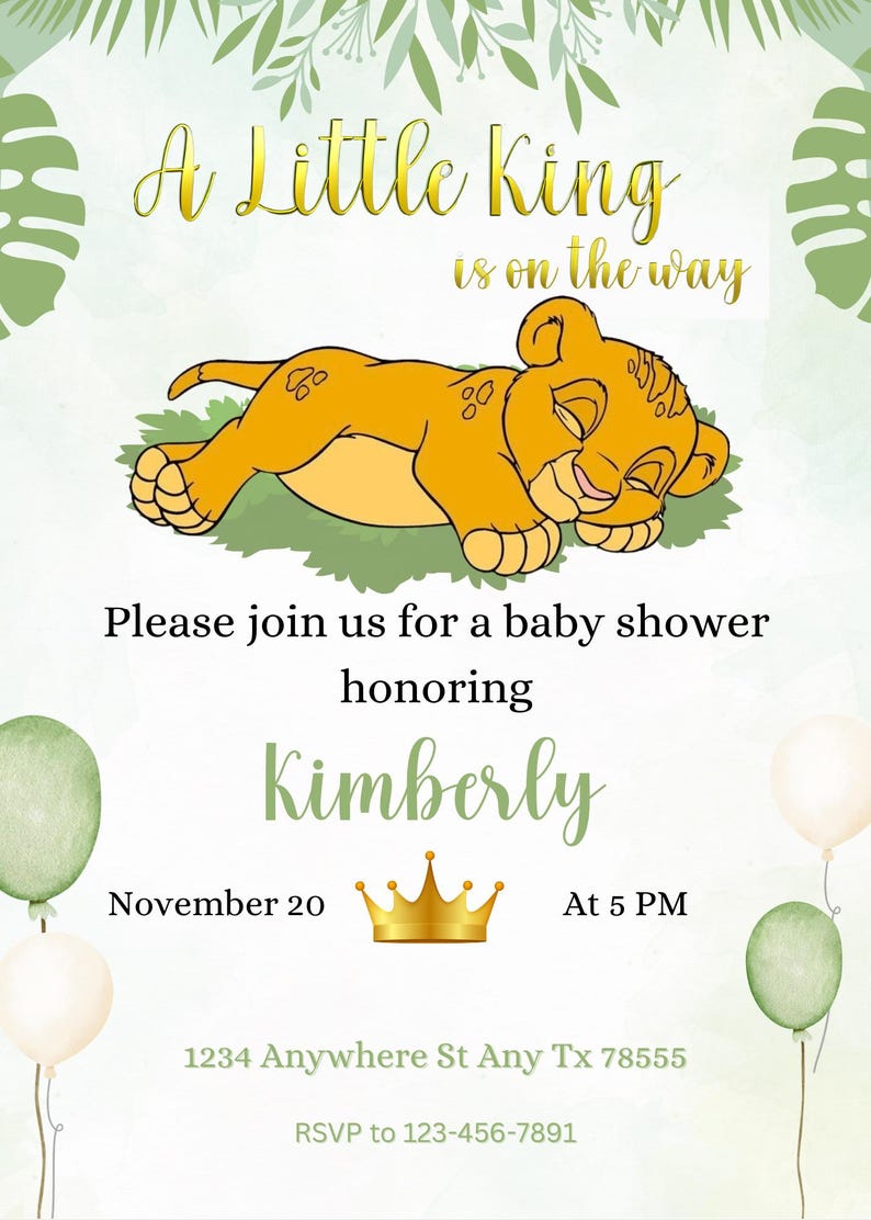 Simba Baby Shower Digital Invitation Simba Baby Shower Invitation Boy ...