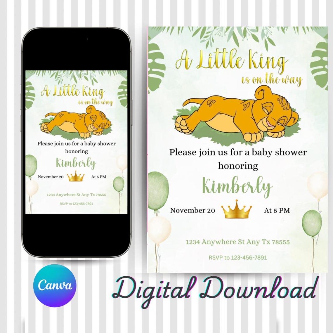 Simba Baby Shower Digital Invitation Simba Baby Shower Invitation Boy ...