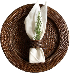 Place mat rattan round Ø 32 cm in dark mocha, handmade - decorative plate, saucer