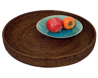 Round rattan tray Ø 48 cm - large round serving tray/decorative tray made of woven rattan - handmade (Dark Mocha)