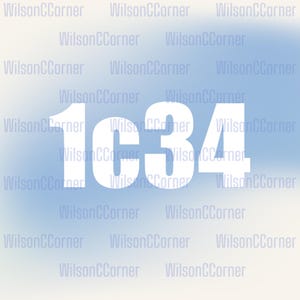 May include: A light blue and white gradient background with the text "WilsonCCorner" repeated throughout. Large white numbers and letters "1c34" are centered in the image.