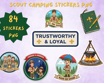 Scouting Camping Sticker Bundle, Outdoor Adventure PNG (Digital Download)