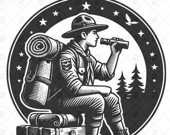 Vintage Scout Adventure | Retro Wilderness Explorer Clipart