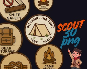Scout Badges PNG | 30 Embroidered Camping Patches (Digital Download)
