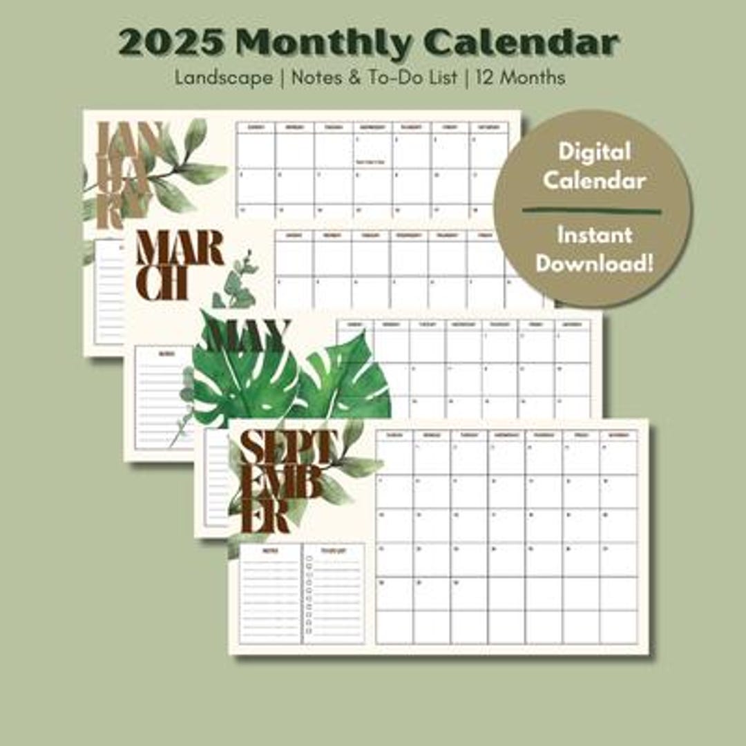 2025 Printable Calendar, Earthy Toned, Digital Calendar, Plant ...