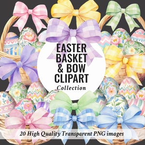 Cesta de Páscoa colorida com ovos e laço, clipart PNG em aquarela, imagens de Páscoa de primavera