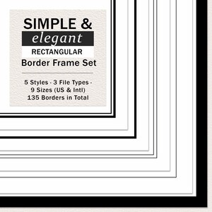 Ensemble de Cadres Simples et Élégants – Cliparts de Bordures, Images de Cadres Classiques Intemporelles, Formats US et Internationaux