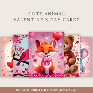 Cartões animais bonitos do dia dos namorados | Cartões digitais imprimíveis para crianças e adultos | Notas de amor adoráveis | Download instantâneo