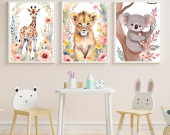 Nursery Wall Art Set | Digital Printable Baby Room Decor | Cute Animal Prints in Pastel Colors | Instant Download for Kids Room