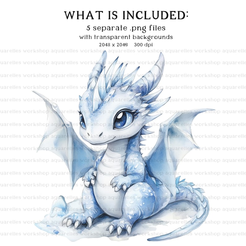 Baby Ice Dragons Clipart Set - Baby Dragon, Dragon Egg, Sitting Dragon ...