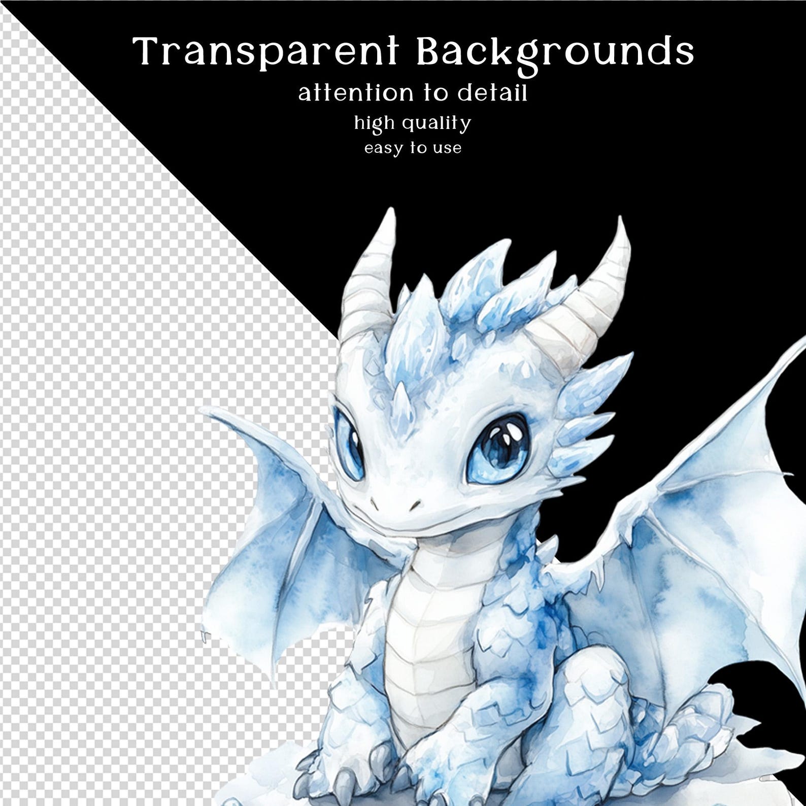 Baby Ice Dragons Clipart Set - Baby Dragon, Dragon Egg, Sitting Dragon ...