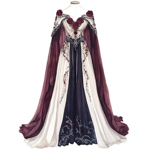 long red fantasy dress Red/Gold Upscale Fantasy Belle Gown with Flowers Medium