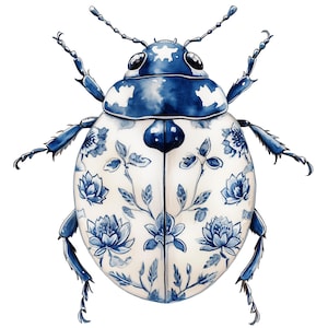 Chinoiserie Ladybug (#6): één clipartafbeelding met transparante achtergrond, 4096 px, 300 dpi, commercieel gebruik