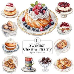 Zweedse taarten en gebak clipart set - een heerlijke collectie Scandinavische desserts en gebakjes, png, clipart, digitale kunst