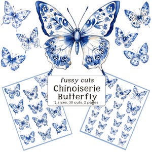 Chinoiserie Butterfly Fussy Cuts: 15 Schmetterlinge / 30 Schnitte, große und kleine Größen, digitaler Download, Junk Journal, Aufkleber, kommerzielle Nutzung