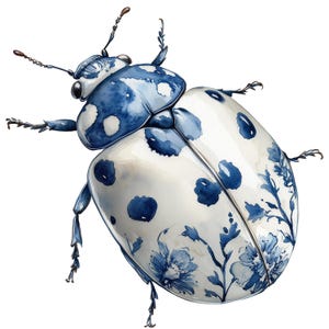 Chinoiserie Ladybug (#4) : une seule image clipart avec un arrière-plan transparent, 4096 pixels, 300 dpi, usage commercial
