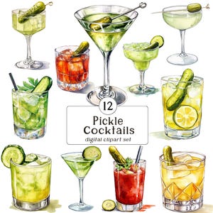 12 Clipart di Pickle Cocktail: Pickle Martini, Dirty Dill Martini, Pickle Margarita, pacchetto di clipart stampabili con download digitale, pickletini