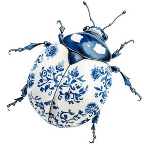 Chinoiserie Ladybug (#3): één clipartafbeelding met transparante achtergrond, 4096 px, 300 dpi, commercieel gebruik