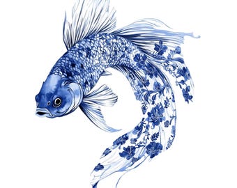 Chinoiserie Fighting Fish : a single transparent clipart image