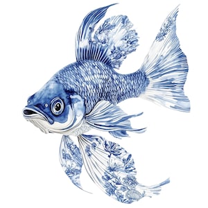 Chinoiserie Goldfish: één clipartafbeelding met transparante achtergrond, commercieel gebruik, png