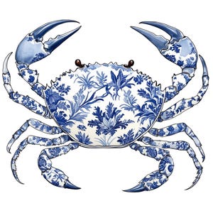 Chinoiseriekrab (blauw): één clipartafbeelding met transparante achtergrond