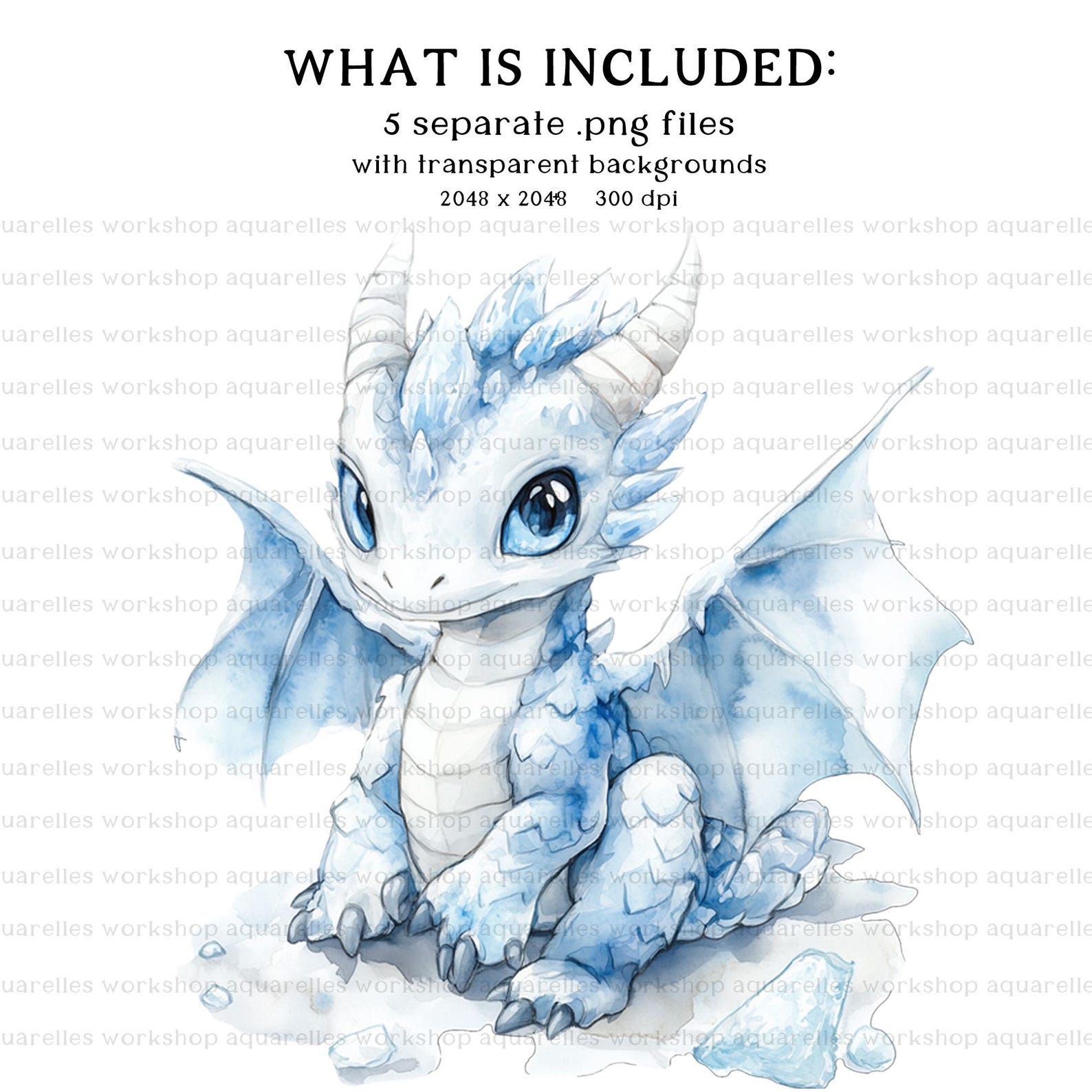 Baby Ice Dragons Clipart Set - Baby Dragon, Dragon Egg, Sitting Dragon ...