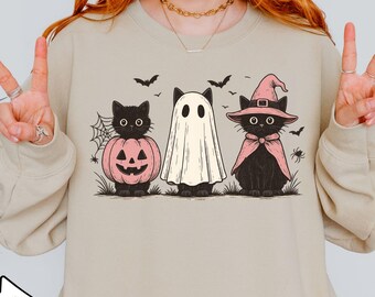 Boo Ghost Black Cat Sweatshirt, Halloween Cat Sweater, Halloween Sweatshirt, Autumn Sweatshirt, Halloween Cat Mom Sweatshirt, Cat Lover Gift