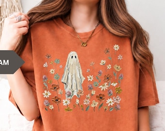 Wildflowers Ghost Shirt, Spooky Season Tee, Ghost Lover Gift, Spooky Floral Fall Comfort Colors® Shirt, Halloween Ghost Tee