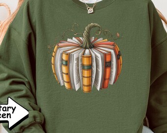 Fall Book Pumpkin Sweatshirt, Halloween Teacher Sweater, Retro Reading Halloween Sweatshirt