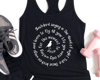 Blackbird Singing in the Night Tank Top, Beatles Lyrics Racerback, Perfect Gift for Music Lovers, Women's Music Shirt, Rock Concert Gifts