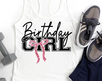 Birthday Girl Tank Top, Birthday Racerback Tank Tops, Birthday Tank, Preppy Coquette Bow Birthday Shirt Tank Top for Women Birthday Gift