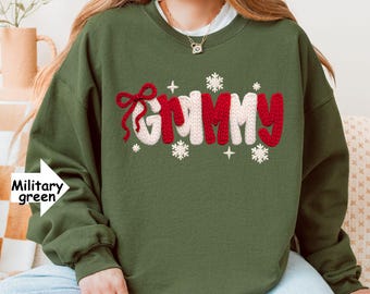 Faux Crochet Mama Sweatshirt, Christmas Mama Nana Lala Grammy Faux Yarn Crochet Christmas  Sweatshirt, Holiday Mom Gift
