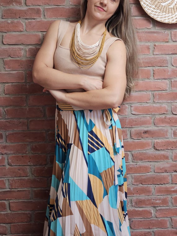Necklace  - Waxed Cord Maxi Necklace (Beige, Mustard and White)/ 14in (36cm) in length/ Necklace  Weights 34g (0.08lb)
