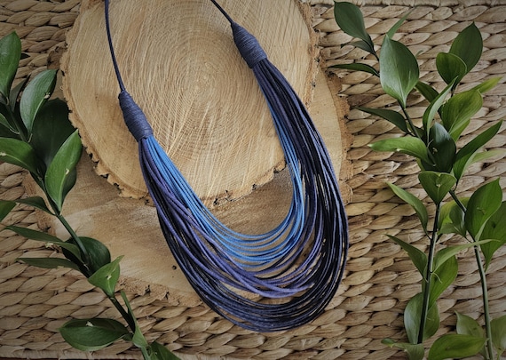 Necklace  - Waxed Cord Maxi Necklace (Royal Blue, Purple Blue and Navy Blue)/ 14in (36cm) in length/ Necklace  Weights 34g (0.08lb)