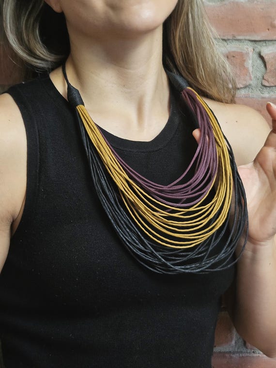 Waxed Cotton Cords Maxi Necklace (Black, Mustard, Burgundy)/ Necklace is 14in (36cm) in length / Nature Necklace / Boho Necklace