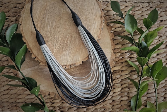 Necklace  - Waxed Cord Maxi Necklace (Light Grey, Pearl Grey and Black)/ 14in (36cm) in length/ Necklace  Weights 34g (0.08lb)
