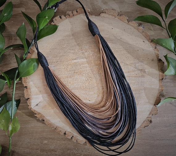 Waxed Cotton Cords Maxi Necklace (Black, Brown, Beige)/ 14in (36cm) in length/ It Weights 34g (0.08lb) / Nature Necklace / Boho Necklace