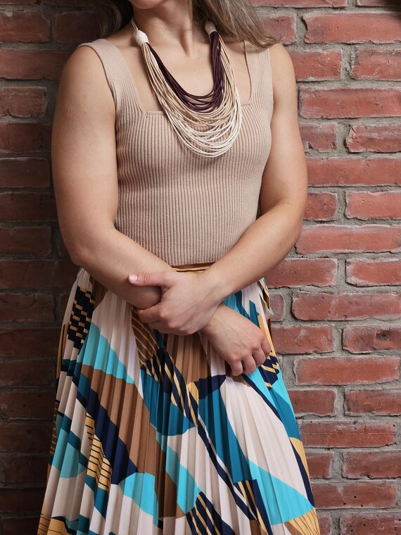 Necklace  - Waxed Cord Maxi Necklace (Burgundy, Beige and Ecru)/ 14in (36cm) in length/ Necklace  Weights 34g (0.08lb)