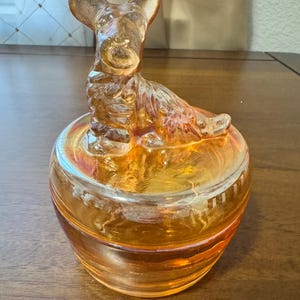 Carnival Glass Scottie Dog Powder Dish vintage trinket box ring dish jewelry box depression glass era cosmetic